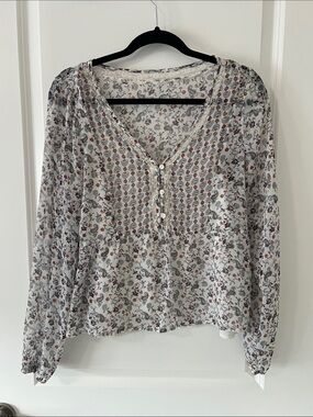 Hollister White Peasant Blouse with Rust & Gray Floral